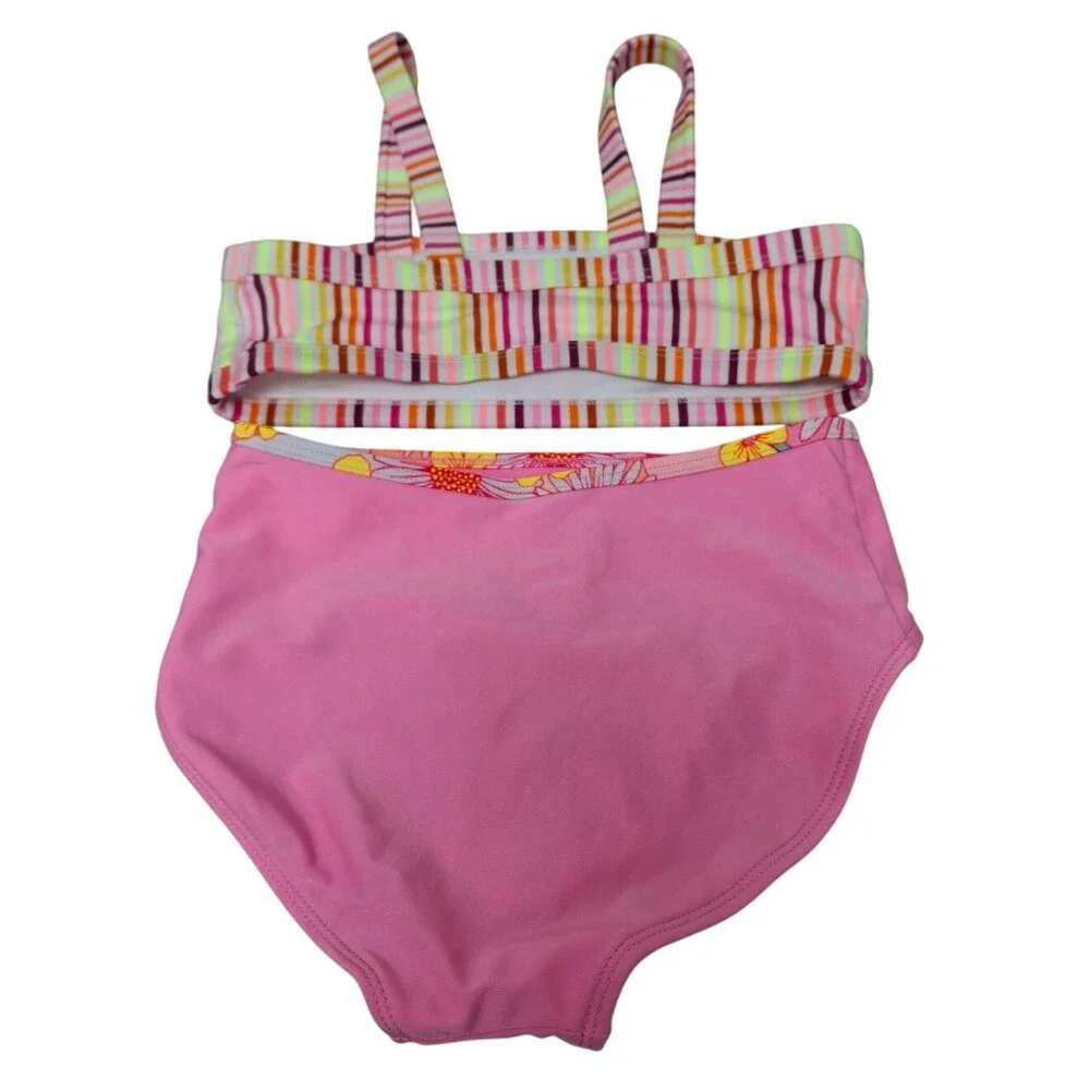NWT New Cat & Jack Girls Small 2PC Pink Striped Bikini Swim Suit Swimsuit